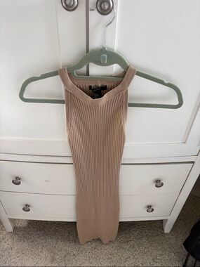 Forever 21 Beige Ribbed Sleeveless Mini Dress S